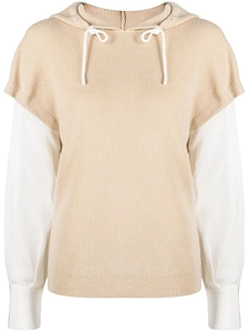 Max & Moi Two-Tone Drawstring Knitted Hoodie