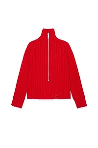 High-Neck Zipped Knit Cardigan