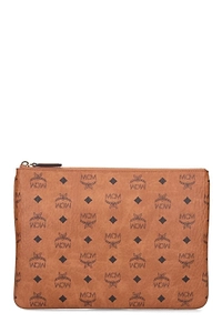 Mcm Logo Patterned Zipped Clutch Bag