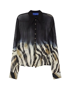 Mes Demoiselles Sheer Printed Button-Down Top