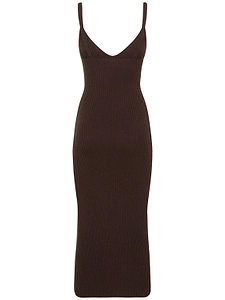 Michael Kors Collection Ribbed V-Neck Knitted Dress