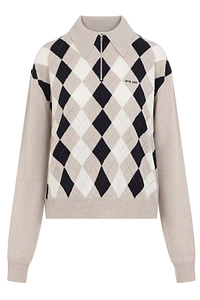 Miu Miu Argyle Zipped Knitted Jumper