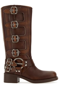 Miu Miu Buckle-Detailed Round Toe Boots