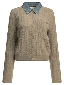 Miu Miu Cable-Knit Contrast Collar Cardigan