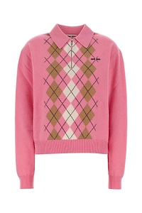 Miu Miu Check-Pattern Long-Sleeved Polo Jumper