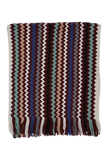 Fringed Zigzag Knit Scarf