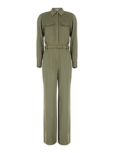 Michael Michael Kors Satin Belted Shirt Jumpsuit