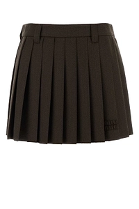 Miu Miu Logo Detailed Pleated Mini Skirt