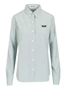 Miu Miu Logo-Embroidered Button-Up Checked Shirt