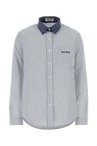 Miu Miu Logo-Embroidered Striped Shirt