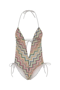 Missoni Zigzag-Knit V-Neck Swimsuit