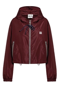 Miu Miu Logo-Rubberised Zipped Hooded Jacket