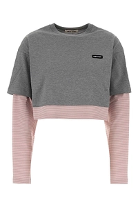 Miu Miu Long-Sleeved Layered Cropped T-Shirt