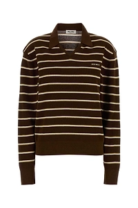 Miu Miu Long-Sleeved Striped Knitted Polo Shirt