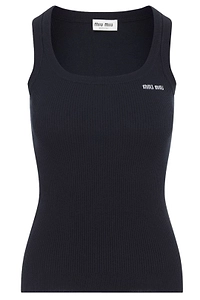 Miu Miu Ribbed Logo Tank Top