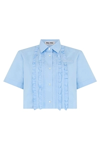 Miu Miu Ruffled Cropped Poplin Shirt