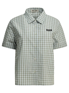 Miu Miu Short-Sleeved Checked Poplin Shirt