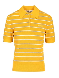 Miu Miu Short-Sleeved Striped Knitted Polo Shirt