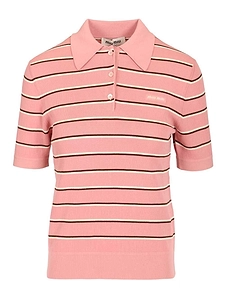Miu Miu Short-Sleeved Striped Knitted Polo Shirt