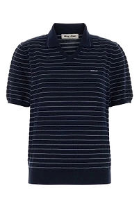 Striped Embroidered Knitted Polo Top