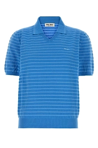 Miu Miu Striped Embroidered Polo Top