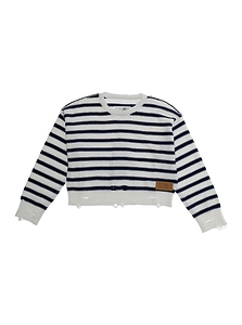 Mm6 Maison Margiela Kids Striped Distressed Knitted Jumper