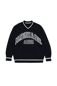 Mm6 Maison Margiela Kids V-Neck Logo Intarsia-Knit Jumper