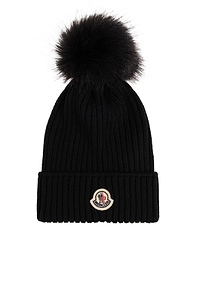 Moncler Enfant Logo Patch Pom Pom Beanie