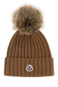 Ribbed Pompom Beanie Hat