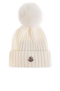 Moncler Logo Patch Pompon Knitted Beanie