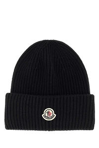 Moncler Logo Patch Ribbed Beanie Hat