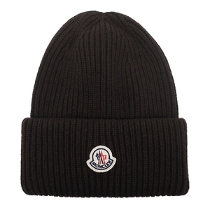 Moncler Logo Patch Ribbed Beanie Hat