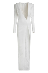 Monot Padded Shoulder Slit Dress