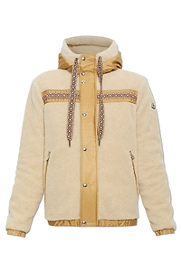 Moncler Geometric Trim Teddy Zip-Up Hoodie