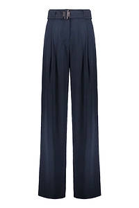 Moorer Pleated High-Waist Wide-Leg Pants