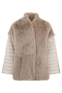 Moorer Quilted Faux Fur Panel Coat