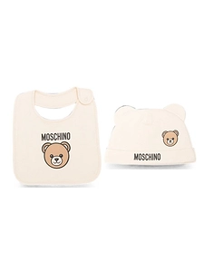 Moschino Kids Logo Printed Beanie And Bib Set