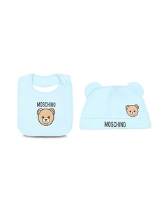 Moschino Kids Logo Printed Beanie And Bib Set