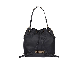 Moschino Logo Plaque Drawstring Bucket Bag