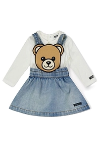 Moschino Kids Teddy Bear Embroidered Denim Dress