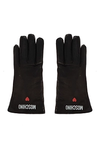 Moschino Logo Print Leather Gloves