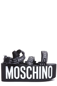 Moschino Logo Printed Strapped Platform Sandals