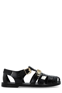 Moschino Logo Plaque Strappy Flat Sandals