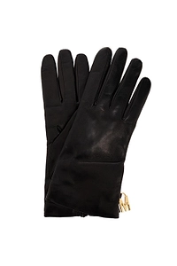 Moschino M Logo Plaque Leather Gloves