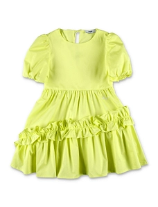 Msgm Kids Logo Embroidered Ruffled Poplin Dress