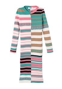 Msgm Kids Long Sleeved Intarsia-Knit Striped Dress