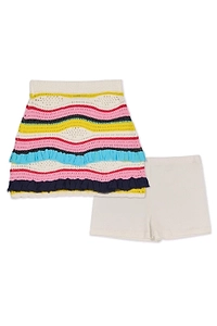 Msgm Kids Ruffle Detailed Crochet-Knit Skirt