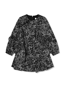 Msgm Kids Star-Printed Long-Sleeved Ruffled Dress