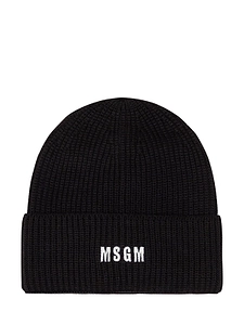 Msgm Logo Embroidered Ribbed-Knit Beanie