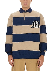 Msgm Logo-Patch Striped Long Sleeved Polo Sweatshirt